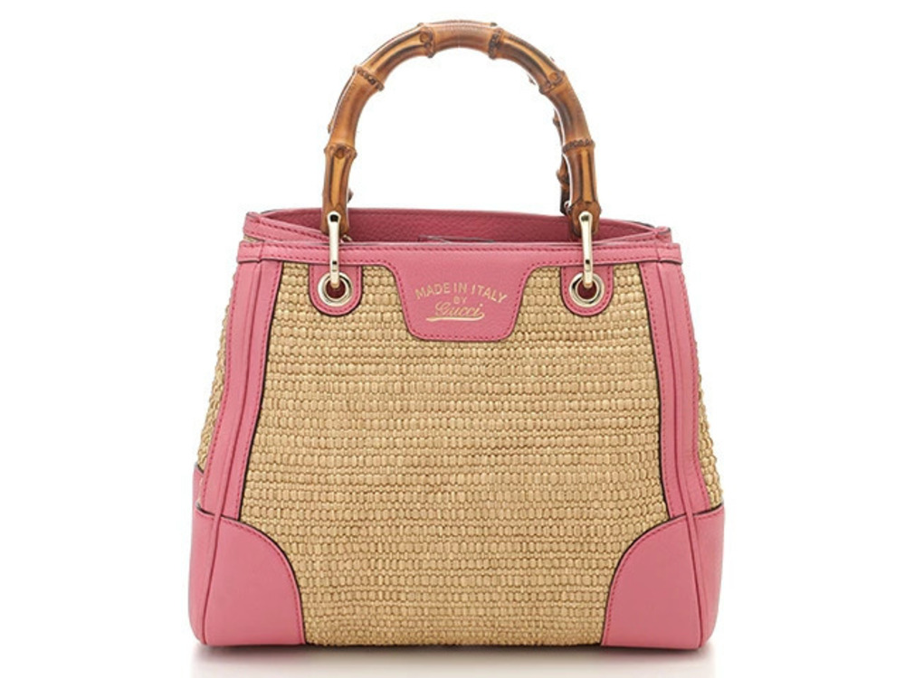 Gucci Bamboo 2way Shoulder Bag Straw Tan Leather